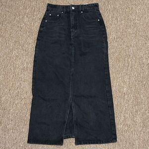 Classic Black Denim Midi Skirt